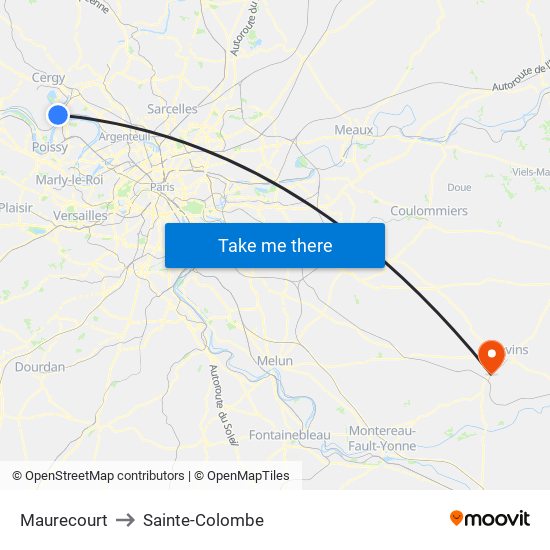 Maurecourt to Sainte-Colombe map