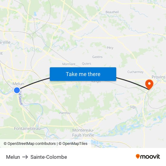 Melun to Sainte-Colombe map
