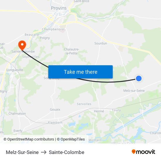 Melz-Sur-Seine to Sainte-Colombe map