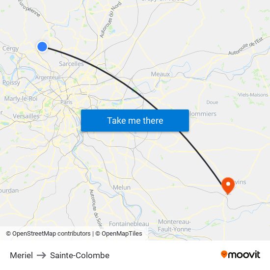 Meriel to Sainte-Colombe map