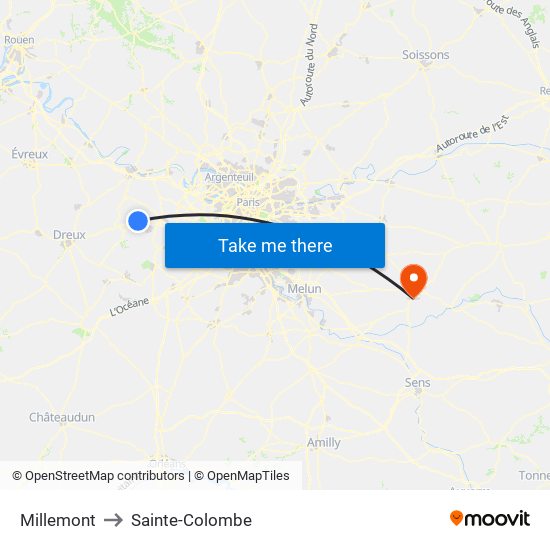 Millemont to Sainte-Colombe map
