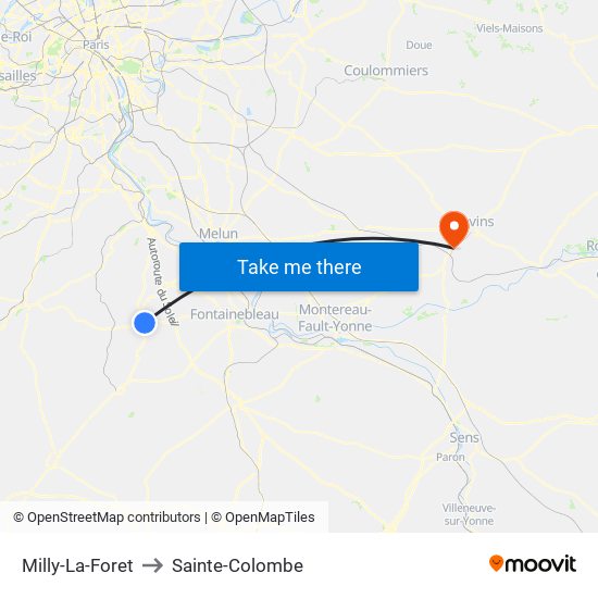 Milly-La-Foret to Sainte-Colombe map