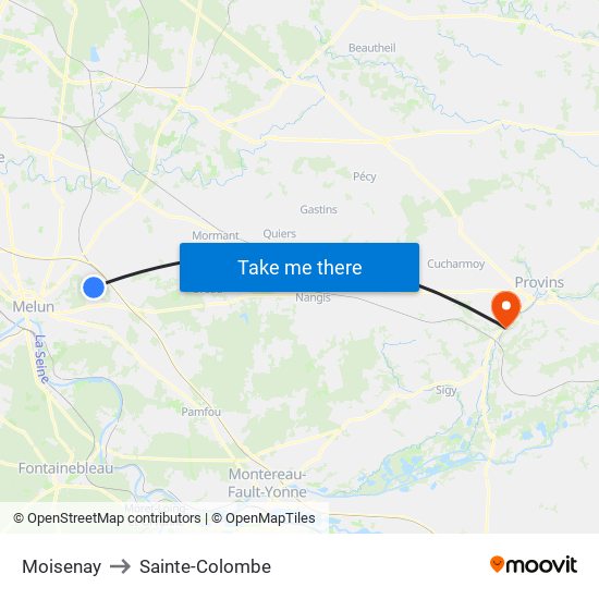 Moisenay to Sainte-Colombe map