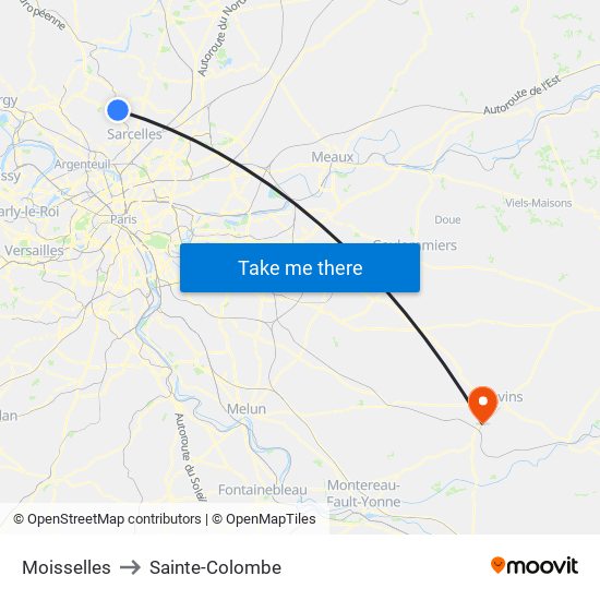 Moisselles to Sainte-Colombe map