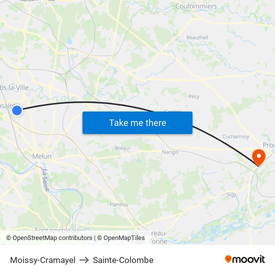 Moissy-Cramayel to Sainte-Colombe map