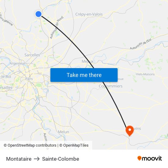 Montataire to Sainte-Colombe map