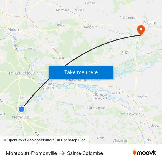 Montcourt-Fromonville to Sainte-Colombe map