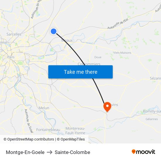 Montge-En-Goele to Sainte-Colombe map