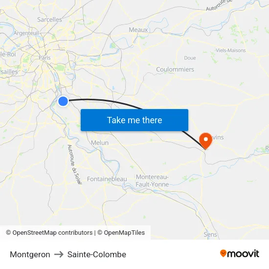 Montgeron to Sainte-Colombe map