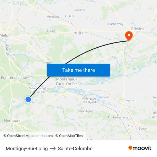 Montigny-Sur-Loing to Sainte-Colombe map