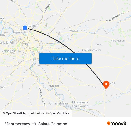 Montmorency to Sainte-Colombe map