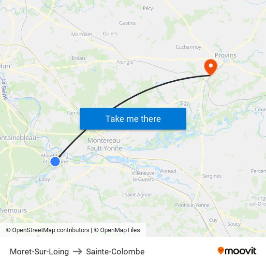 Moret-Sur-Loing to Sainte-Colombe map