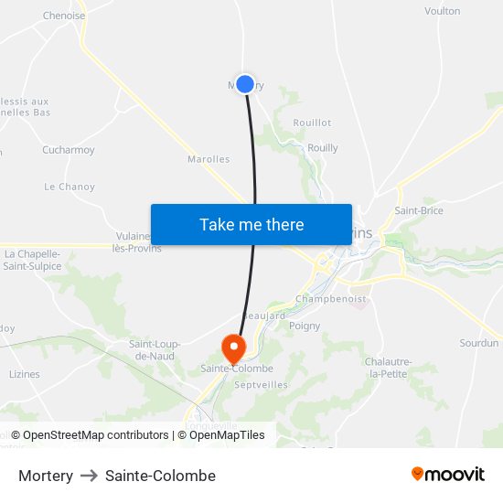 Mortery to Sainte-Colombe map