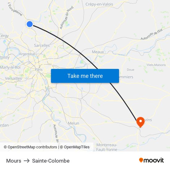 Mours to Sainte-Colombe map