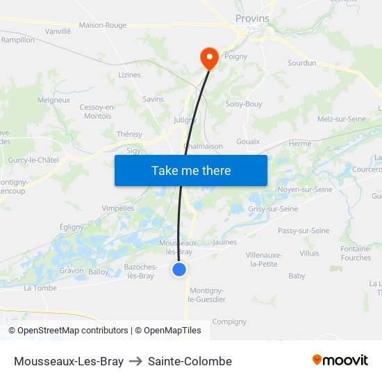 Mousseaux-Les-Bray to Sainte-Colombe map