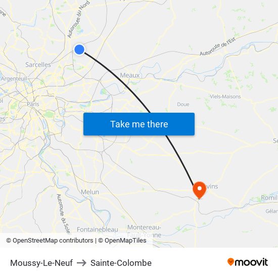 Moussy-Le-Neuf to Sainte-Colombe map