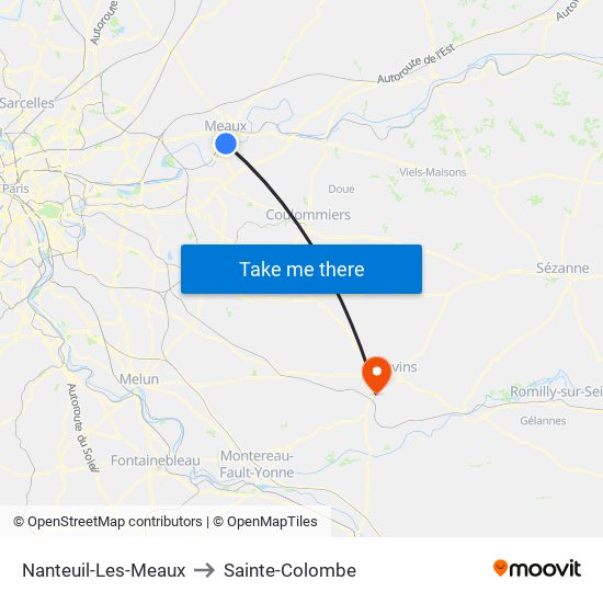 Nanteuil-Les-Meaux to Sainte-Colombe map