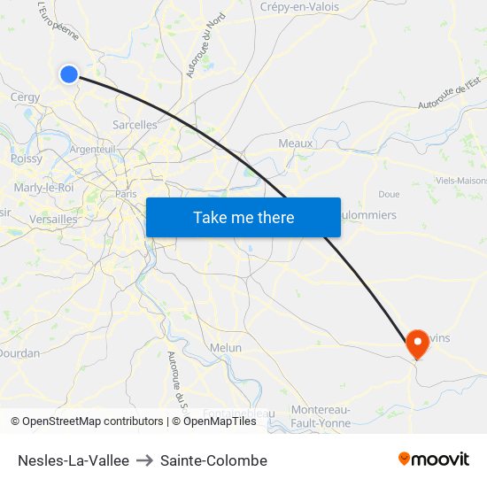 Nesles-La-Vallee to Sainte-Colombe map