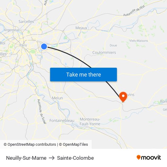 Neuilly-Sur-Marne to Sainte-Colombe map