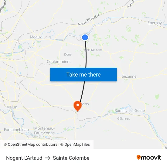 Nogent-L'Artaud to Sainte-Colombe map