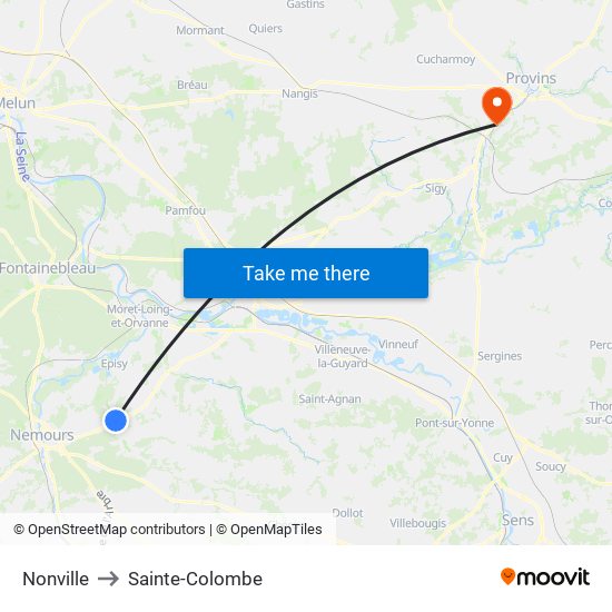 Nonville to Sainte-Colombe map
