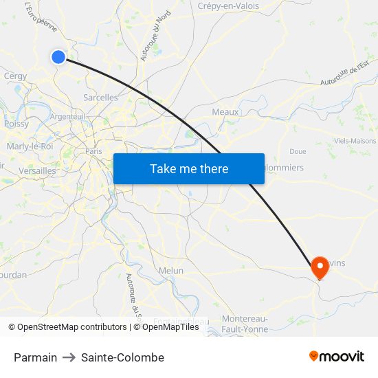 Parmain to Sainte-Colombe map