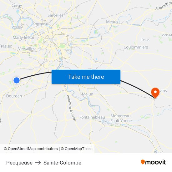 Pecqueuse to Sainte-Colombe map