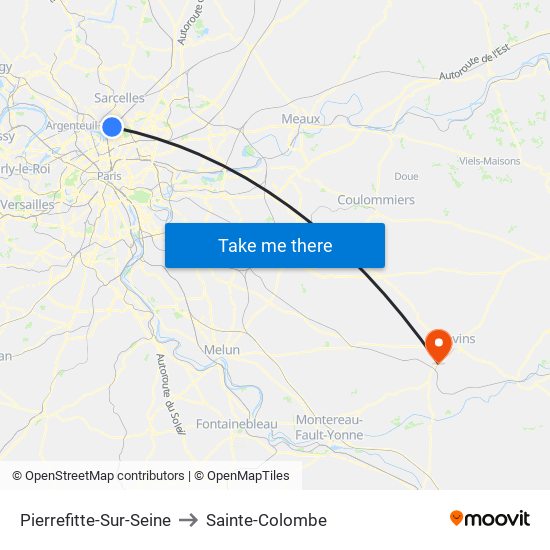 Pierrefitte-Sur-Seine to Sainte-Colombe map