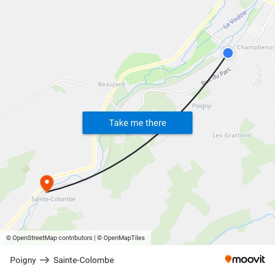 Poigny to Sainte-Colombe map