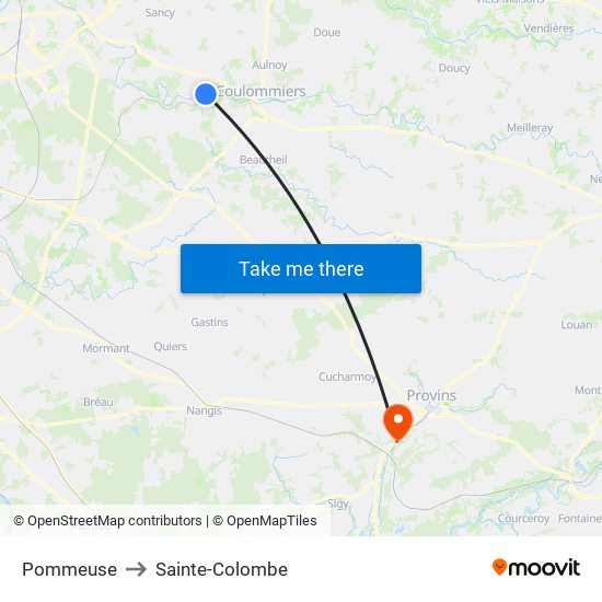 Pommeuse to Sainte-Colombe map
