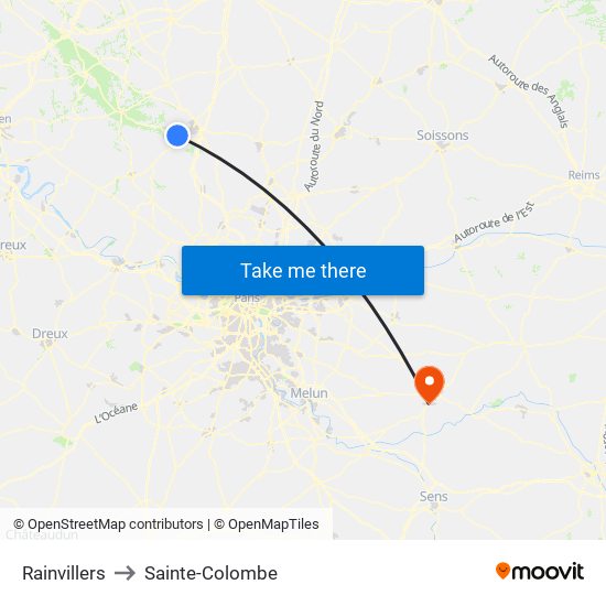 Rainvillers to Sainte-Colombe map