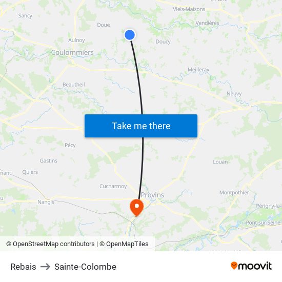 Rebais to Sainte-Colombe map