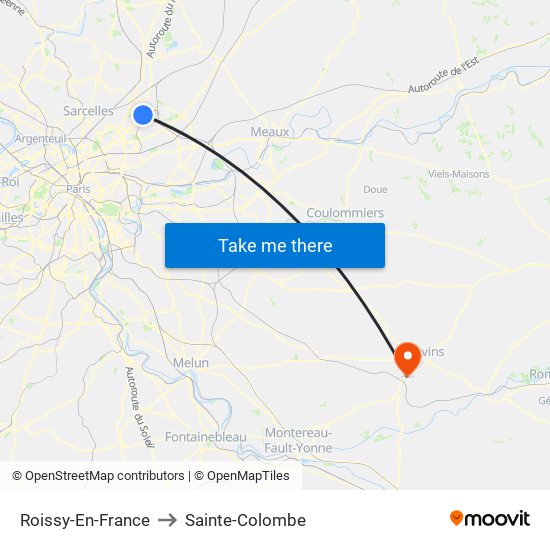 Roissy-En-France to Sainte-Colombe map