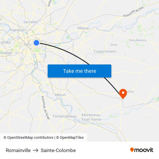 Romainville to Sainte-Colombe map