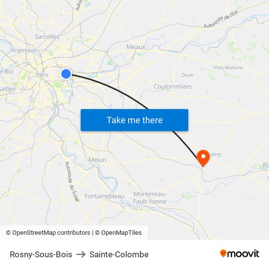 Rosny-Sous-Bois to Sainte-Colombe map