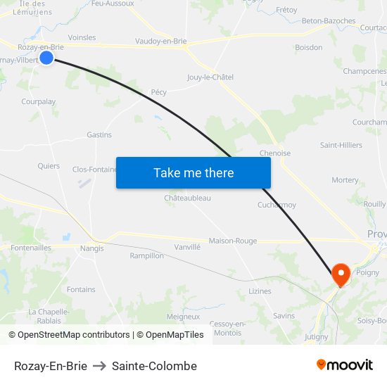 Rozay-En-Brie to Sainte-Colombe map