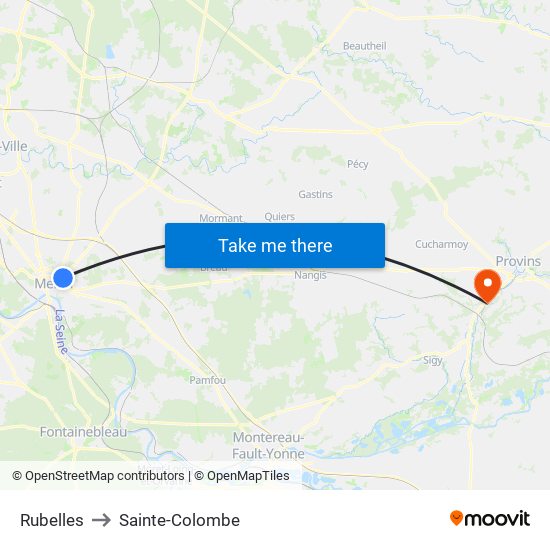 Rubelles to Sainte-Colombe map