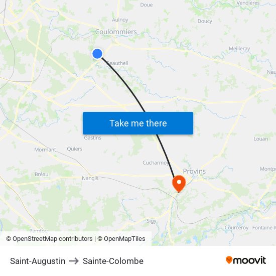 Saint-Augustin to Sainte-Colombe map
