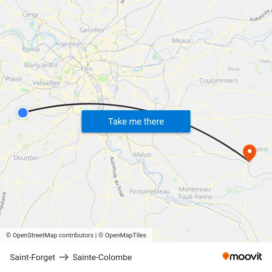 Saint-Forget to Sainte-Colombe map