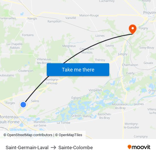 Saint-Germain-Laval to Sainte-Colombe map