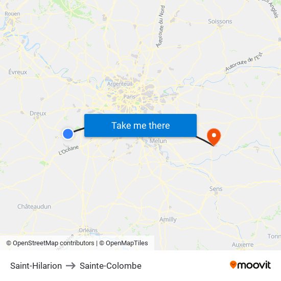 Saint-Hilarion to Sainte-Colombe map