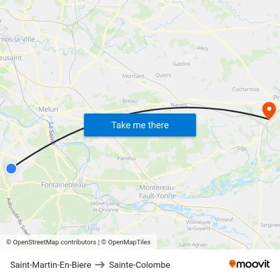 Saint-Martin-En-Biere to Sainte-Colombe map