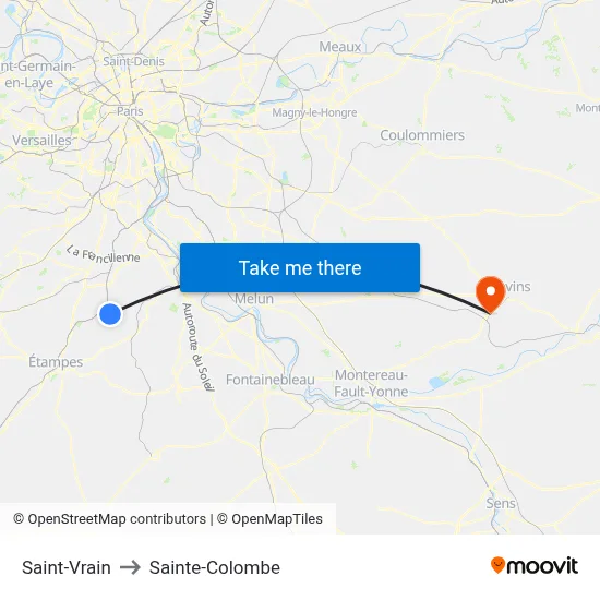Saint-Vrain to Sainte-Colombe map