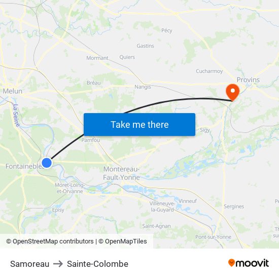 Samoreau to Sainte-Colombe map