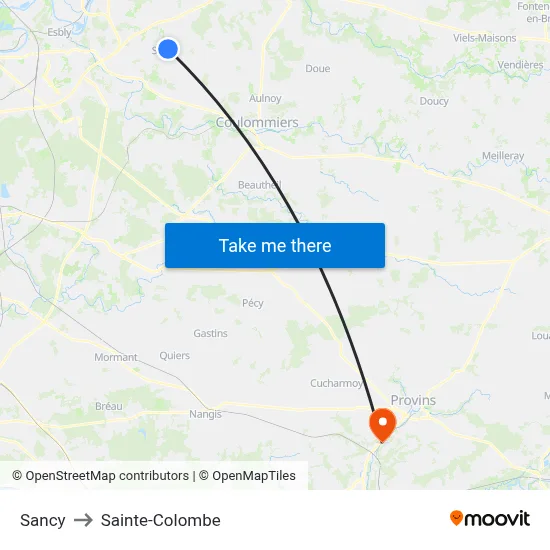 Sancy to Sainte-Colombe map