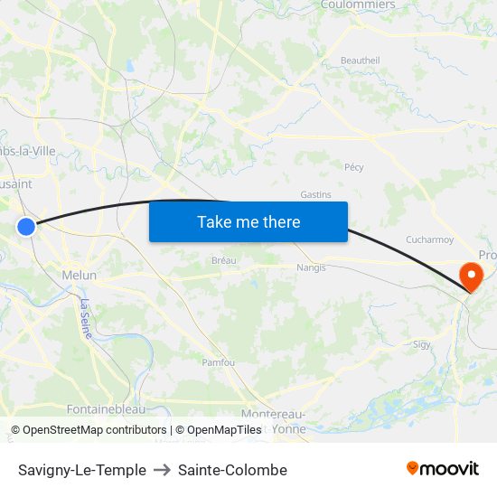 Savigny-Le-Temple to Sainte-Colombe map