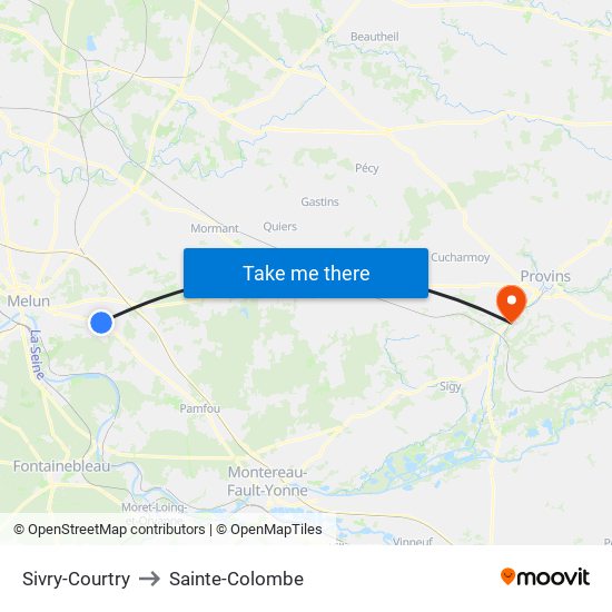 Sivry-Courtry to Sainte-Colombe map