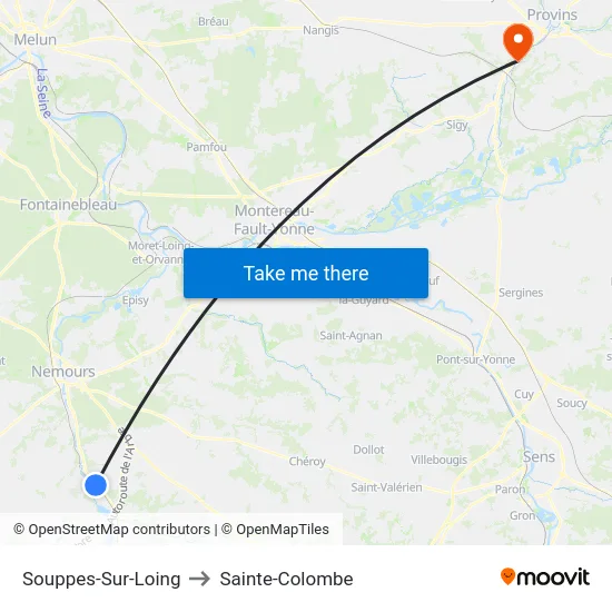 Souppes-Sur-Loing to Sainte-Colombe map