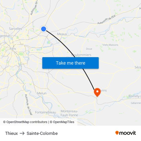 Thieux to Sainte-Colombe map