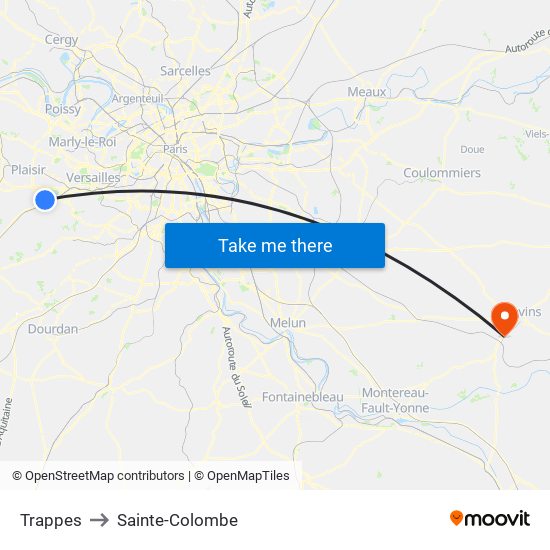 Trappes to Sainte-Colombe map